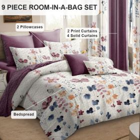 9 Piece in a Bag Thick Touch Bed Cover Curtain Set, Upgraded Luxury Bedspread Set, Bamboo microfiber All Season Bedding-Set For Home, RV Beding (Color: purple, size: QUEEN)