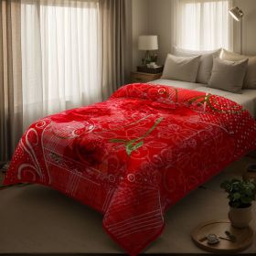 Heavy Plush Soft King Size Blankets, Mink Velvet Fleece Blanket - Printed Raschel Bed Blanket, Thick Raschel Printed Mink Blanket For Bed, Home (Color: Peony, size: QUEEN)